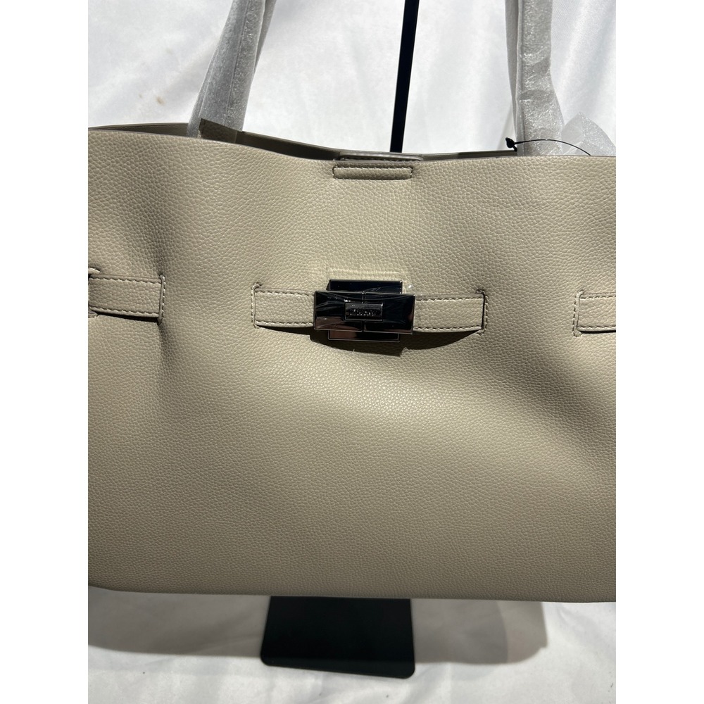 DKNY Beige‎ Pebbled Leather Tote Bag Silver Hardware NWT - Picture 2 of 8